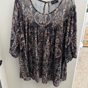Lane Bryant Women's Floral Blouse - Black and Brown